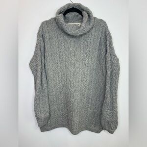 Aran Mor Merino Wool Turtleneck Sweater Made in Ireland Size L chunky cable knit